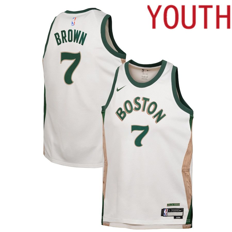 Youth Boston Celtics 7 Jaylen Brown Nike White City Edition 2023-24 Swingman Replica NBA Jersey